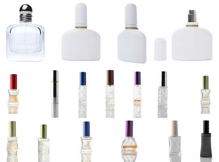 Set of different shaped bottles for perfume isolated on a white background.の写真素材