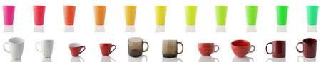 Set of different cups isolated on white background.の写真素材