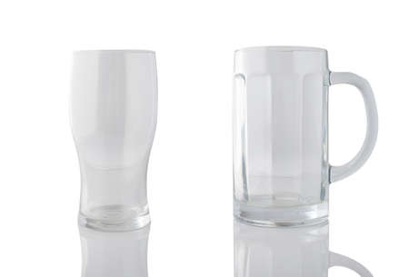 Beer glass and mug empty transparent isolated on white background.の写真素材