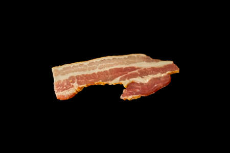 Smoked meaty slice of bacon isolated on white background. Ingredient.