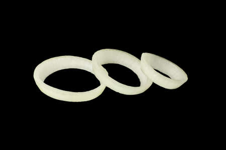 Onion ring slices isolated on white background ingredient.の写真素材