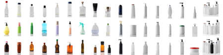 Set of different bottles isolated on white with reflection.の写真素材
