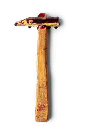 Bloody hammer isolated on white background.の写真素材