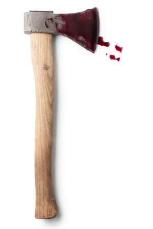 Bloody ax isolated on white background.の写真素材