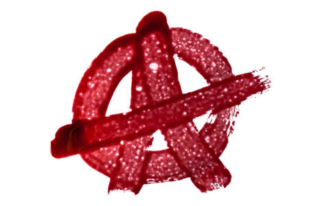 Painted in bloody paint symbol sign of anarchy isolated on white background.の写真素材