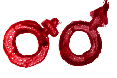 Painted in bloody paint symbol sign of mars, venus isolated on white background.の写真素材