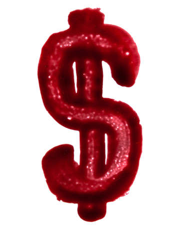 Painted in bloody paint symbol sign of dollar isolated on white background.の写真素材