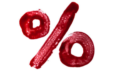 Painted in bloody paint symbol sign of percentage isolated on white background.の写真素材