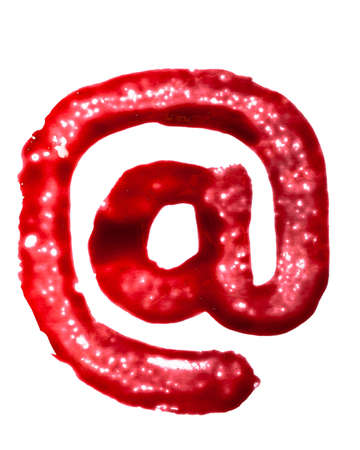 Painted in bloody paint symbol sign of at isolated on white background.の写真素材