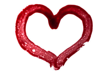 Painted in bloody paint symbol sign of love, heart isolated on white background.の写真素材