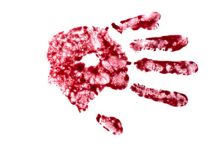 Bloody handprint isolated on white background.の写真素材