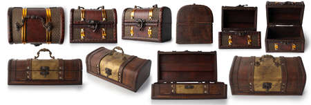 Set of decorative chests isolated on white background.の写真素材