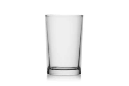 Empty glass for water isolated on a white background without glare. Reflection on the surface. Back light.の写真素材