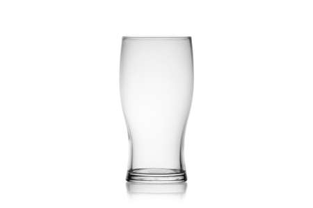 Empty beer glass isolated on a white background without glare. Reflection on the surface. Back light.の写真素材