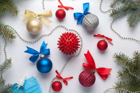 Health protection during the Christmas and New Year holidays. Epidemic covid concept.の写真素材