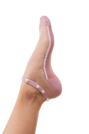 Tulle socks on female legs isolated on white background.の写真素材
