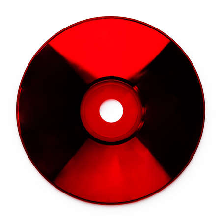 CD or DVD disk isolated on white background. Red flat disc, top view.の写真素材