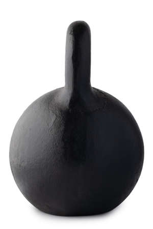 USSR cast iron black kettlebell isolated on white background. Weight 2 pood, 72 pound, 32 kilogram.の写真素材