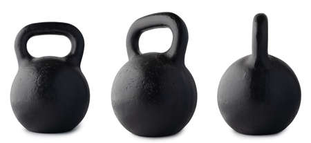 Kettlebell set view USSR cast iron black isolated on white background. Weight 2 pood, 72 pound, 32 kilogram.の写真素材
