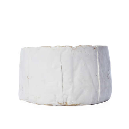 Camembert moldy cheese isolated on white background. Mixture of camembert brie and blue mold.の写真素材