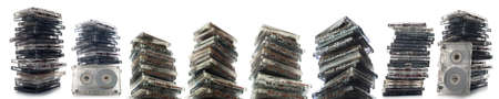 Stack of cassettes isolated on white background.
