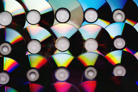 Compact CD discs collection. Background from a set of disks.の写真素材
