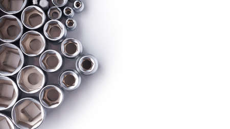 Set of wrench heads with blank space for banner white background.の写真素材