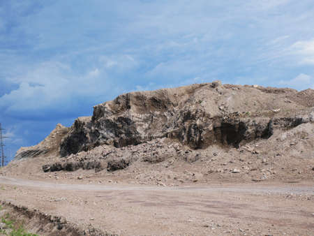 Close-up of large heap of rock stone quarry mining resources.の写真素材