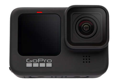 NEW YORK CITY, USA - SEPTEMBER 21, 2021: GoPro HERO 9 Black isolated on white background.のeditorial素材