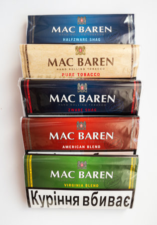 ZAPOROZHYE, UKRAINE - APRIL 30, 2023: Pack of rolling tobacco, produced by Mac Baren, Danish manufacturer of tobacco products.のeditorial素材