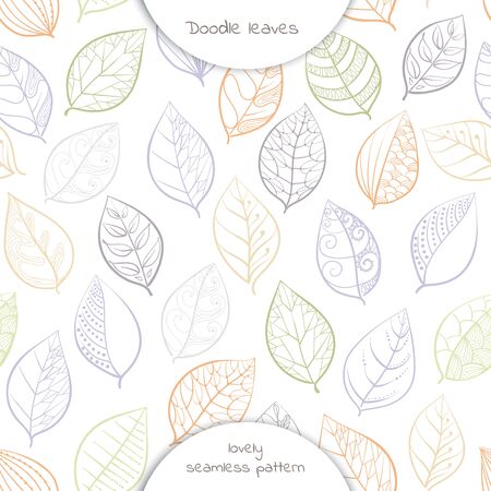 seamless pattern of  hand drawing  leaves in white background. Vector illustration.のイラスト素材