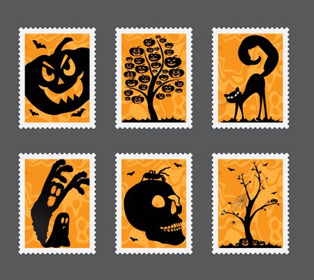 Collection of Halloween stamps with different motivesのイラスト素材