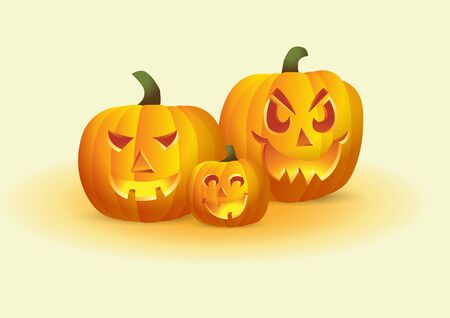 Jack-o-lantern, Halloween pumpkins with different facesのイラスト素材