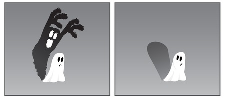 Scared ghost followed by his evil shadowのイラスト素材