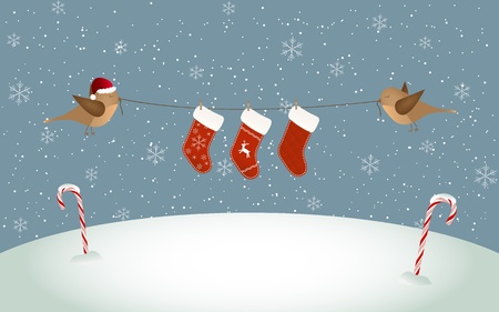 Two birds holding Christmas socksのイラスト素材