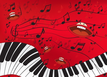 Abstract music background with a piano and singing mouthsのイラスト素材