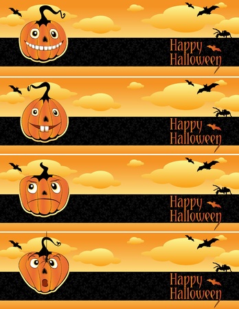 Collection of Haloween banners with pumpkin headsのイラスト素材