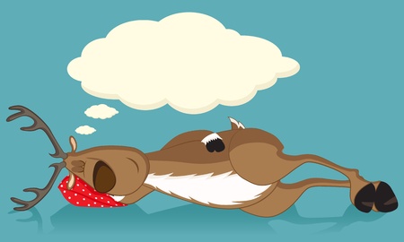 Sleeping reindeer lying on a red pillow, dreamingのイラスト素材