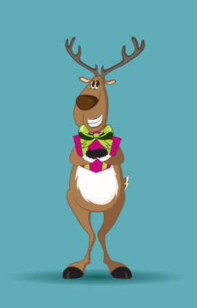 Reindeer holding one gift in its handsのイラスト素材