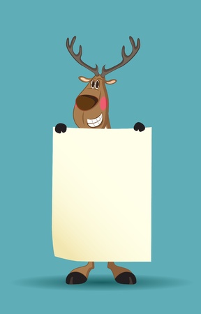 Reindeer holding a long blank paper blushingのイラスト素材