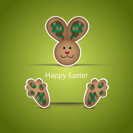 Cute brown easter bunny wishing card on green backgroundのイラスト素材