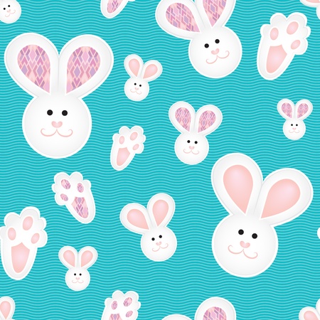 Blue white pink children pattern with bunniesのイラスト素材