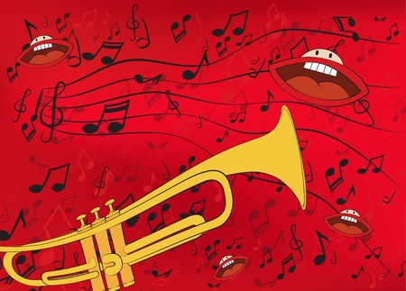 Abstract music background with a trumpet and singing mouthsのイラスト素材