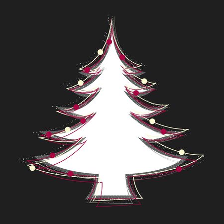 While Christmas tree decorated by colourful balls on black backgroundのイラスト素材