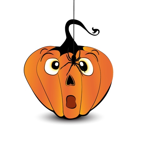 Scared pumpkin face with a spider isolated on white backgroundのイラスト素材