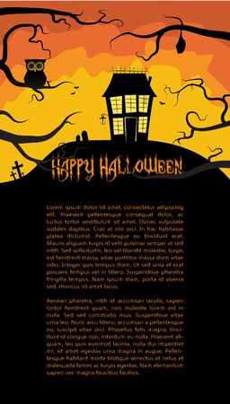Halloween card with a scary house hidden behind branchesのイラスト素材