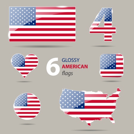 Collection of glossy american flags in different shapes in vectorのイラスト素材