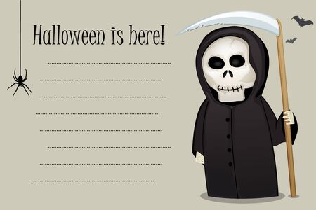 Simple Halloween invitation card with death costume figure with scytheのイラスト素材