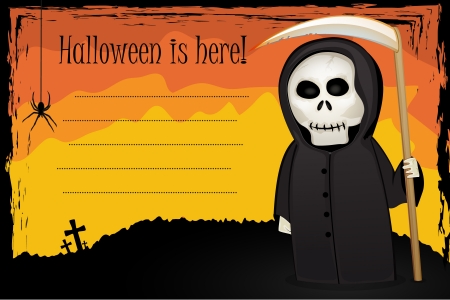Halloween card with Death with scythe on colorfull backgroundのイラスト素材