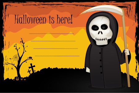 Halloween card with Death with scythe on colorfull backgroundのイラスト素材